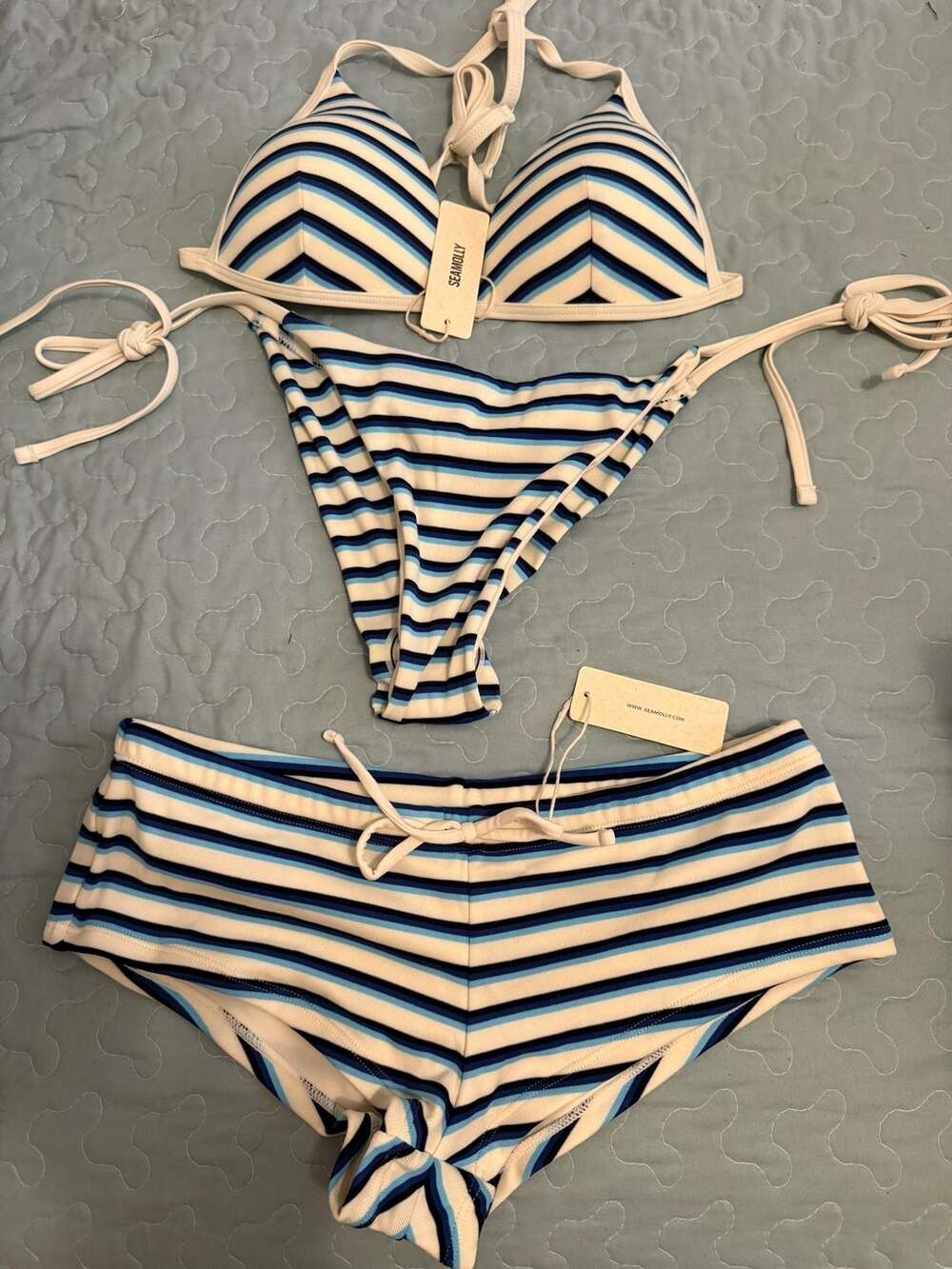 3-delade randig triangel push up brasilianska fräcka boyshorts bikini